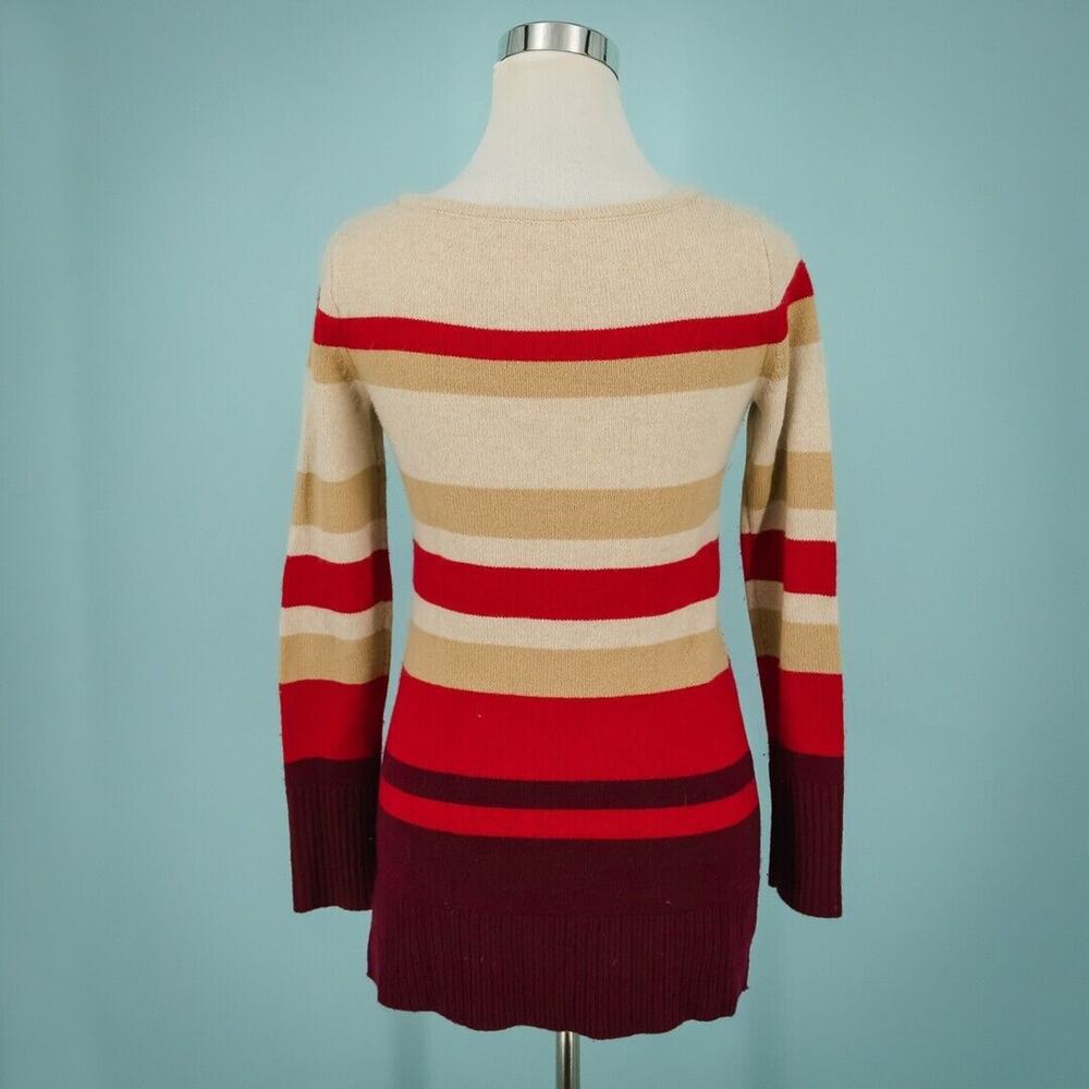 Athleta Size XXS 100% Cashmere Lodge Red Cream Ivory Stripe Crew Sweater - Picture 2 of 7